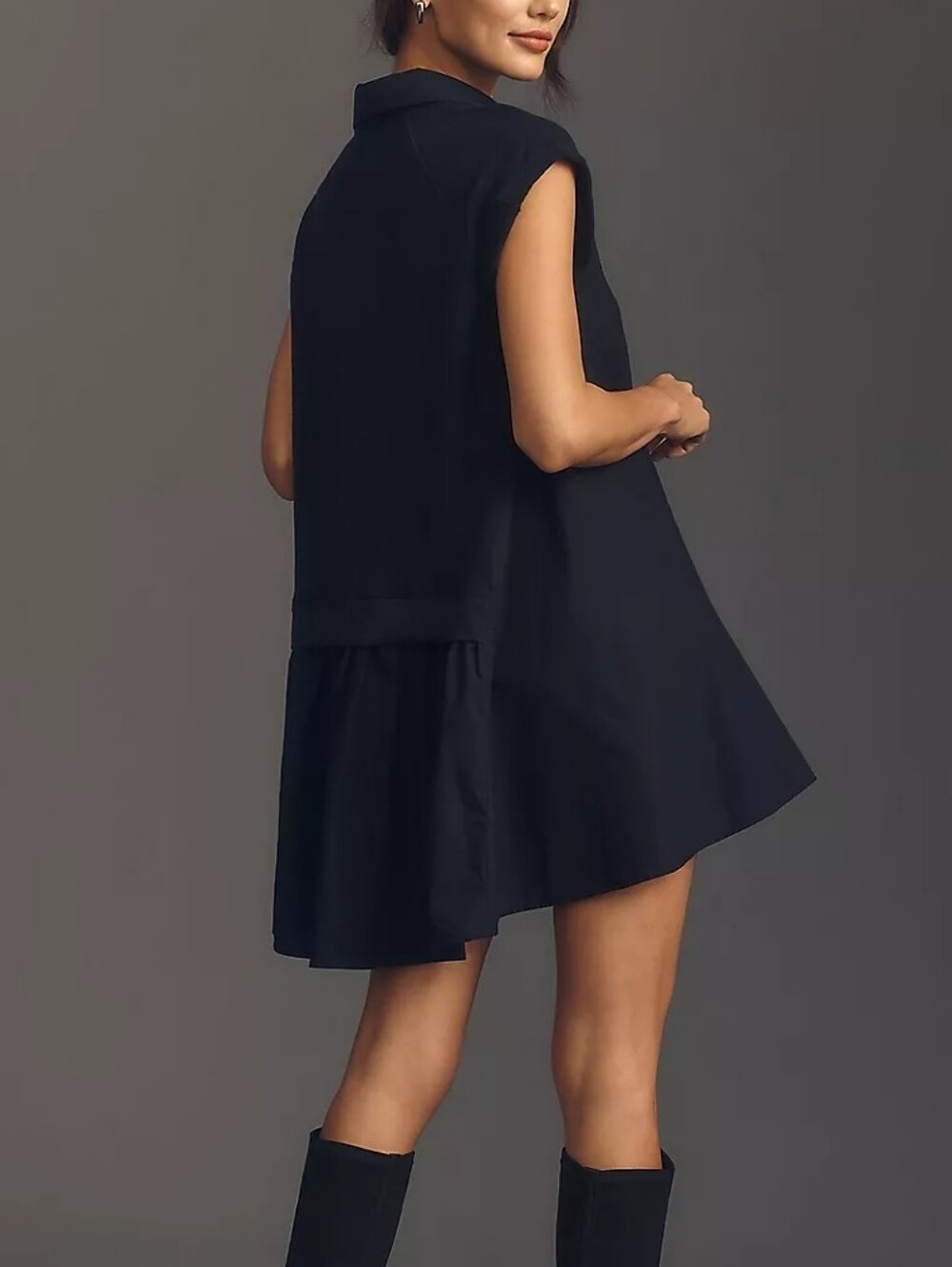 Anthropologie Capped Sleeve Black Swing Dress - Mini